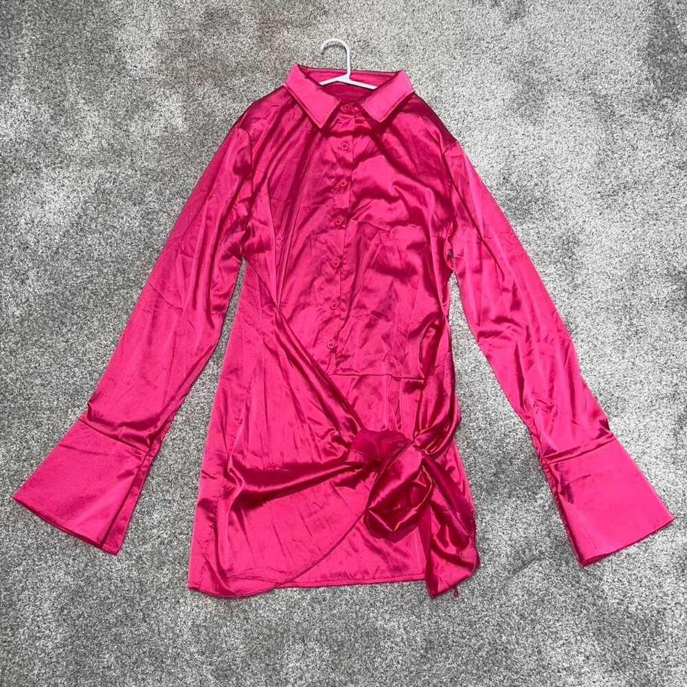 Women's Pink Satin Wrap Robe Dress